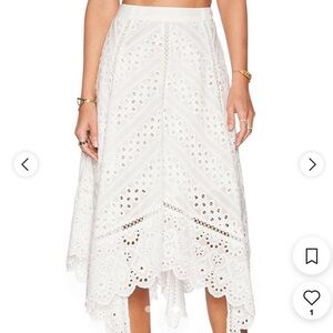 Zimmermann White Embroidered Eyelet Cotton Asymmetrical Gemma Skirt